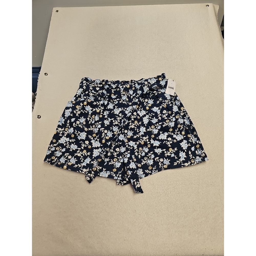 Time and‎ Tru Womens Navy Floral Paperbag Waist Relaxed Fit Shorts Size 16 NEW